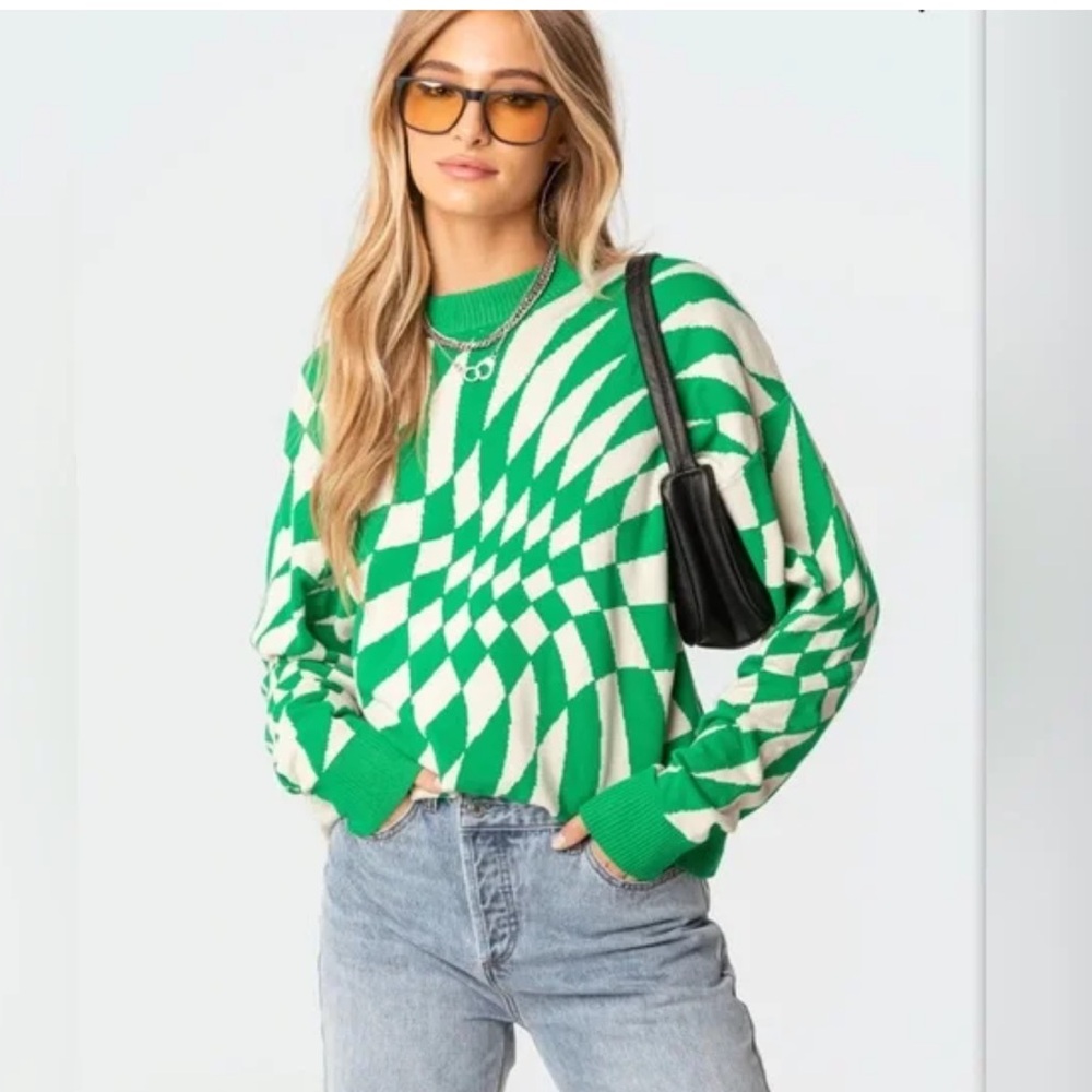 Edikted Morphy oversized green/white swirl sweater